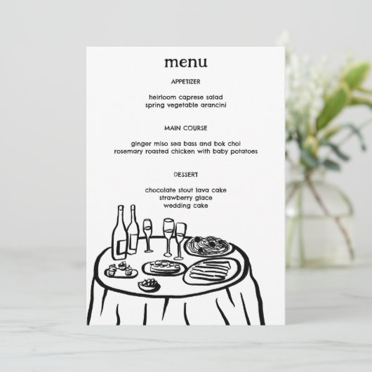 Whimsical Buffet Table Doodle Sketch Modern CUSTOM Menu (Staand voorkant)