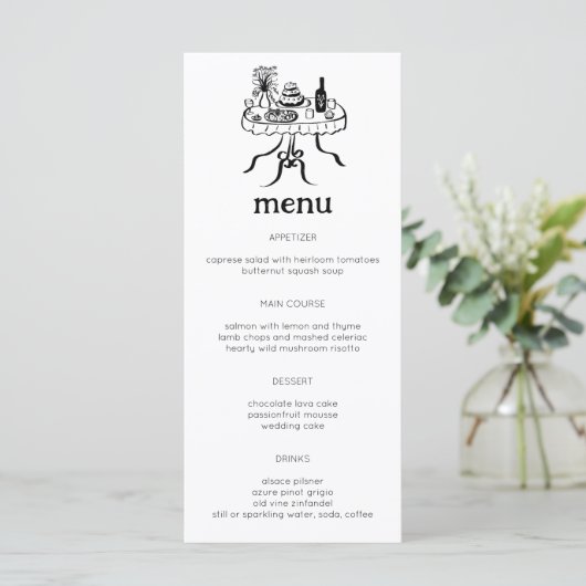 Whimsical Buffet Table Doodle Sketch Modern CUSTOM Menu (Staand voorkant)