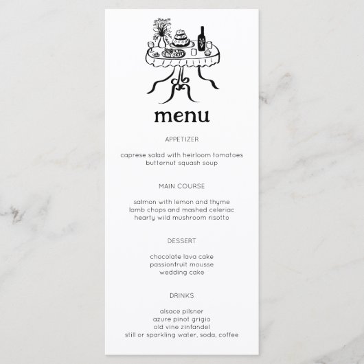 Whimsical Buffet Table Doodle Sketch Modern CUSTOM Menu (Voorkant)