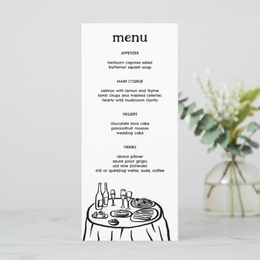 Whimsical Buffet Table Doodle Sketch Modern CUSTOM Menu (Staand voorkant)