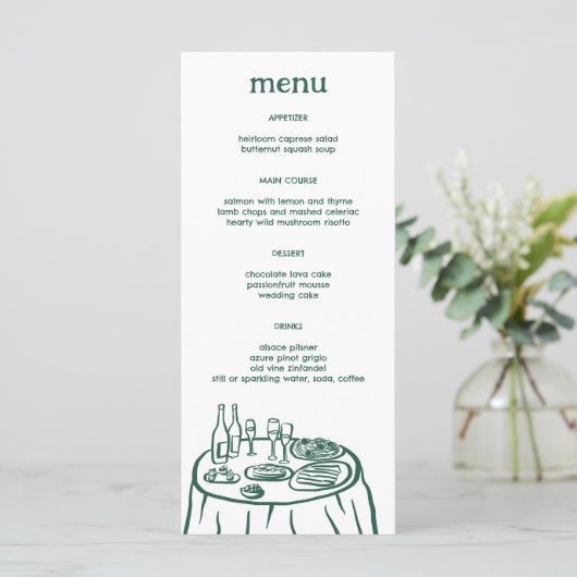 Whimsical Buffet Table Doodle Sketch Modern CUSTOM Menu (Staand voorkant)