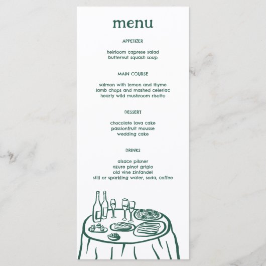 Whimsical Buffet Table Doodle Sketch Modern CUSTOM Menu (Voorkant)