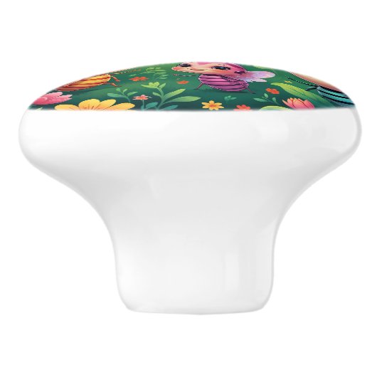 Whimsical Bug Kinderen in een weelderige tuin Keramische Knop (Zijkant)