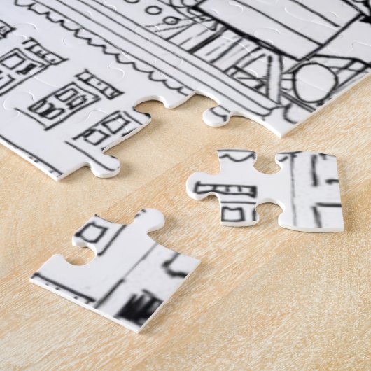 Whimsical Buildings Hand-Drawn Pen and Ink Legpuzzel (Zijkant)