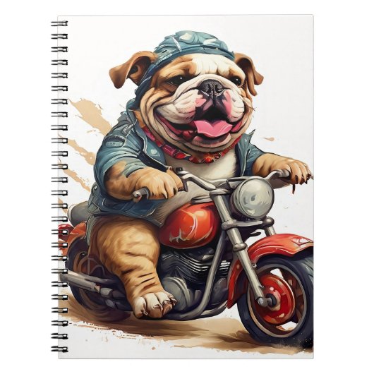 Whimsical Bulldog Chopper Rijden op een motor Notitieboek (Voorkant)