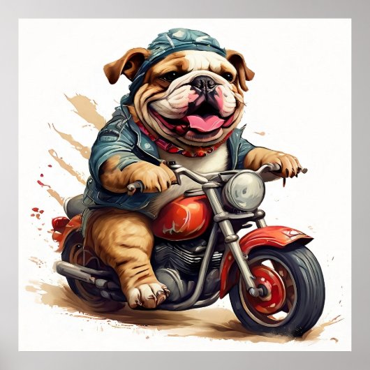 Whimsical Bulldog Chopper Rijden op een motor Poster (Voorkant)
