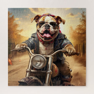 Whimsical Bulldog Chopper Rijden op een Motorcycle Legpuzzel