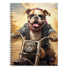 Whimsical Bulldog Chopper Rijden op een Motorcycle Notitieboek