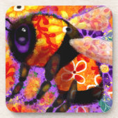 Whimsical Bumble Bee Bloemen Rood Geel Paarse Bier Onderzetter (Voorkant)