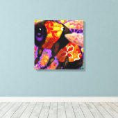 Whimsical Bumble Bee Bloemen Rood Geel Paarse Canvas Afdruk (Insitu (Houten vloer))