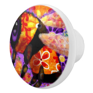 Whimsical Bumble Bee Bloemen Rood Geel Paarse Keramische Knop