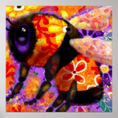 Whimsical Bumble Bee Bloemen Rood Geel Paarse Poster (Voorkant)