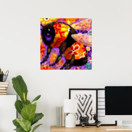 Whimsical Bumble Bee Bloemen Rood Geel Paarse Poster