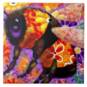 Whimsical Bumble Bee Bloemen Rood Geel Paarse Tegeltje (Voorkant)