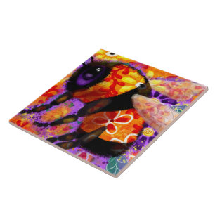 Whimsical Bumble Bee Bloemen Rood Geel Paarse Tegeltje