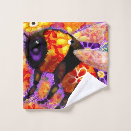 Whimsical Bumble Bee Bloemen Rood Geel Paarse Washandje (Wasdoekje)