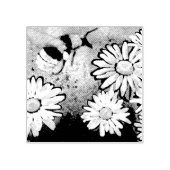 Whimsical Bumble Bee Daisies Bloemen Blauw Wit Rubberstempel (Afrduk)