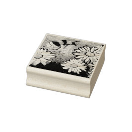 Whimsical Bumble Bee Daisies Bloemen Blauw Wit Rubberstempel