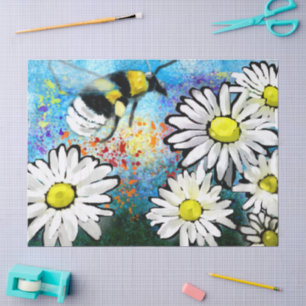 Whimsical Bumble Bee Daisies Bloemen Decoupage Tissuepapier