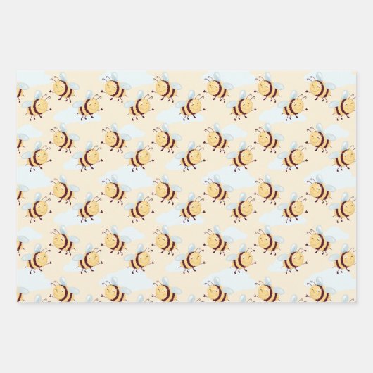 Whimsical Bumble Bee en Honeycomb Floral Inpakpapier Vel (Voorkant)