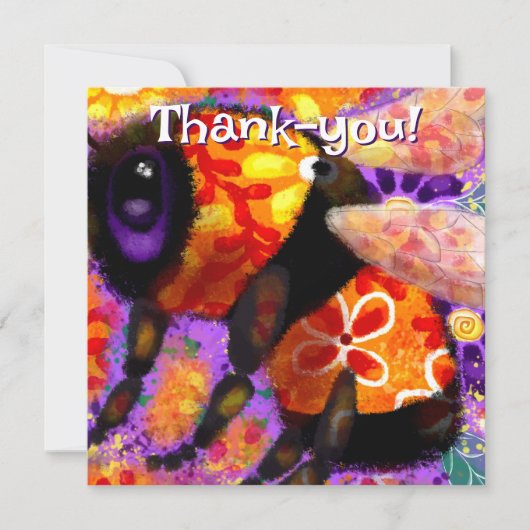 Whimsical Bumble Bee Floral Sinaasappel Rood Geel Notitiekaartje (Voorkant)