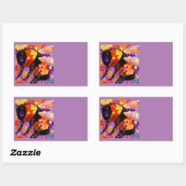 Whimsical Bumble Bee Floral Sinaasappel Rood Geel Rechthoekige Sticker