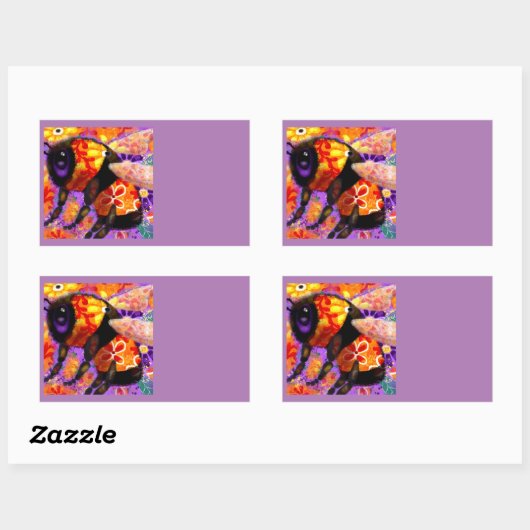 Whimsical Bumble Bee Floral Sinaasappel Rood Geel Rechthoekige Sticker (Vel)