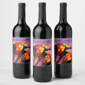 Whimsical Bumble Bee Floral Sinaasappel Rood Geel Wijn Etiket (Flessen)
