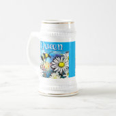Whimsical Bumble Bee in Daisies gepersonaliseerd Bierpul (Voorkant links)