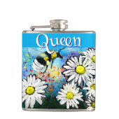 Whimsical Bumble Bee in Daisies gepersonaliseerd Heupfles (Voorkant)