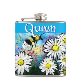 Whimsical Bumble Bee in Daisies gepersonaliseerd Heupfles
