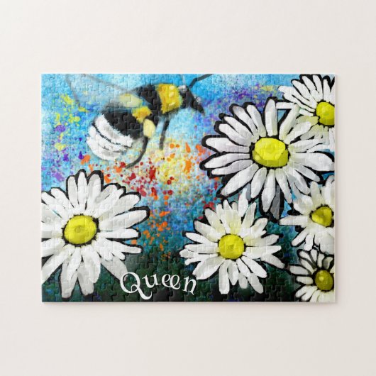 Whimsical Bumble Bee in Daisies gepersonaliseerd Legpuzzel (Horizontaal)