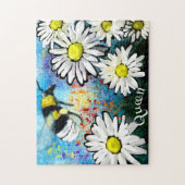 Whimsical Bumble Bee in Daisies gepersonaliseerd Legpuzzel (Verticaal)