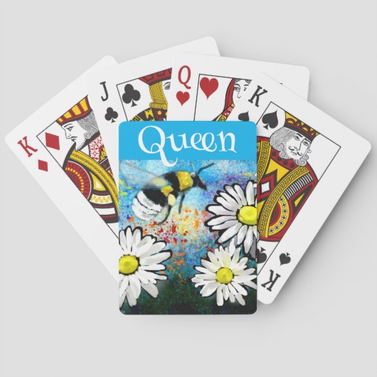 Whimsical Bumble Bee in Daisies gepersonaliseerd Pokerkaarten (Achterkant)