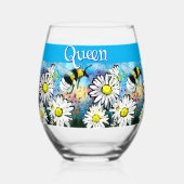 Whimsical Bumble Bee in Daisies gepersonaliseerd Wijnglas Zonder Voet (Achterkant)