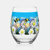 Whimsical Bumble Bee in Daisies gepersonaliseerd Wijnglas Zonder Voet (Rechts)