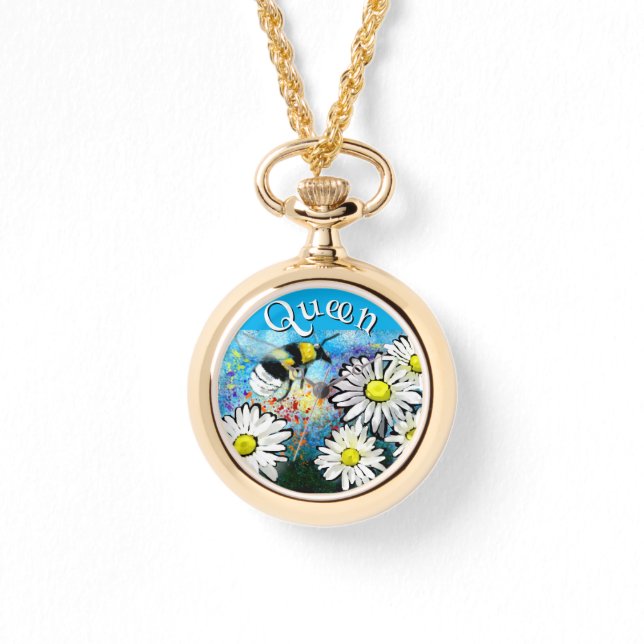 Whimsical Bumble Bee in Daisies Personalized Horloge (Voorkant)