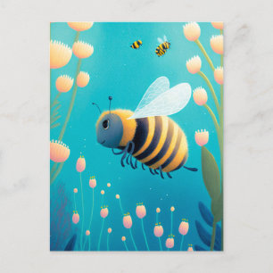 Whimsical Bumble Bees and Flowers Briefkaart