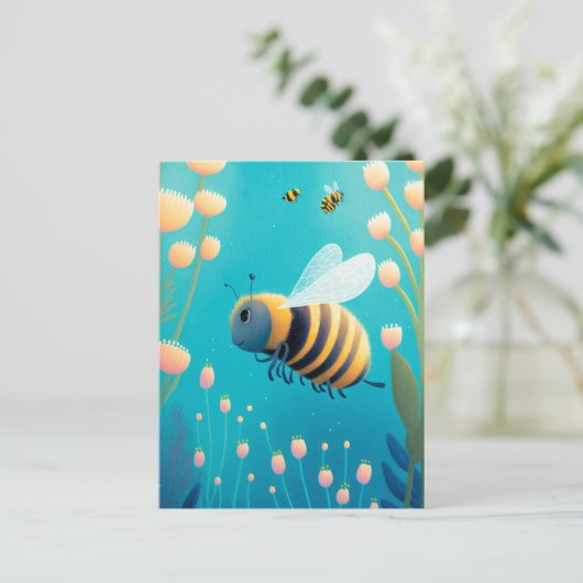 Whimsical Bumble Bees and Flowers Briefkaart (Staand voorkant)
