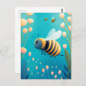 Whimsical Bumble Bees and Flowers Briefkaart (Voorkant / Achterkant)