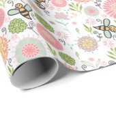 Whimsical Bumblebee Floral Cadeaupapier (Rol Hoek)