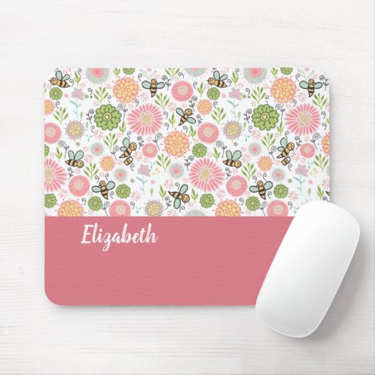 Whimsical Bumblebee Floral Muismat (Met muis)