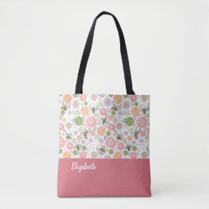 Whimsical Bumblebee Floral Tote Bag