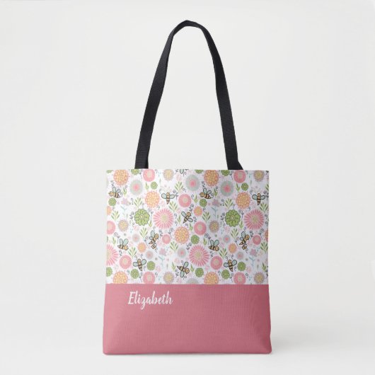 Whimsical Bumblebee Floral Tote Bag (Voorkant)