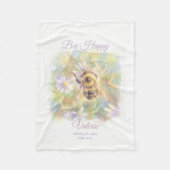 Whimsical Bumblebee & Wildflowers "Bee Happy" Fleece Deken (Voorkant)