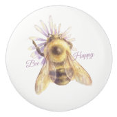 Whimsical Bumblebee & Wildflowers "Bee Happy" Keramische Knop (Voorkant)
