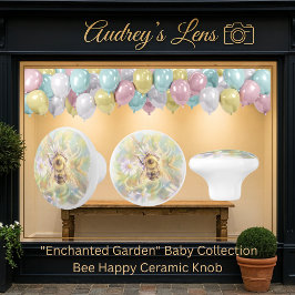 Whimsical Bumblebee & Wildflowers "Bee Happy" Keramische Knop