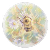 Whimsical Bumblebee & Wildflowers "Bee Happy" Keramische Knop (Voorkant)