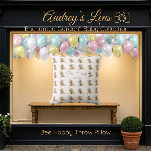 Whimsical Bumblebee & Wildflowers "Bee Happy" Kussen