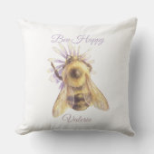 Whimsical Bumblebee & Wildflowers "Bee Happy" Kussen (Voorkant)
